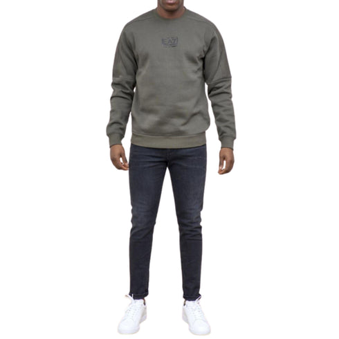 Felpa girocollo con logo Verde militare EA7 EMPORIO ARMANI- Francavilla Moda
